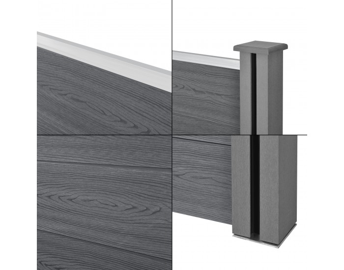 Градинска ограда Getafe WPC със стълбове 183x879 см сиво ново.дърво