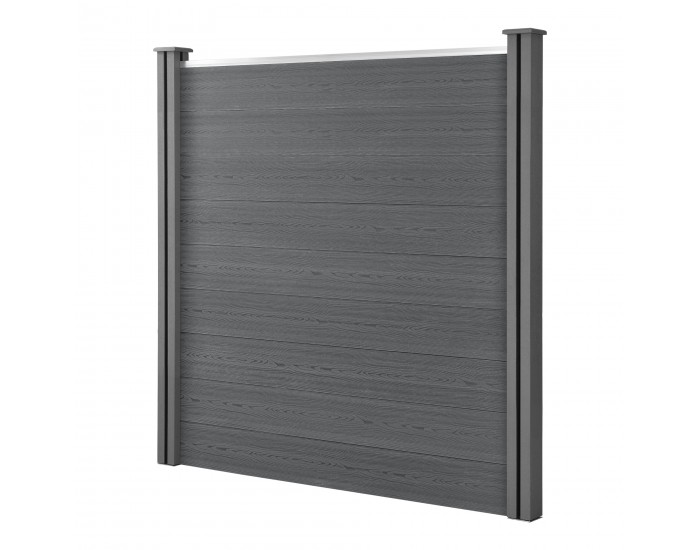 Градинска ограда Getafe WPC със стълбове 183x879 см сиво ново.дърво