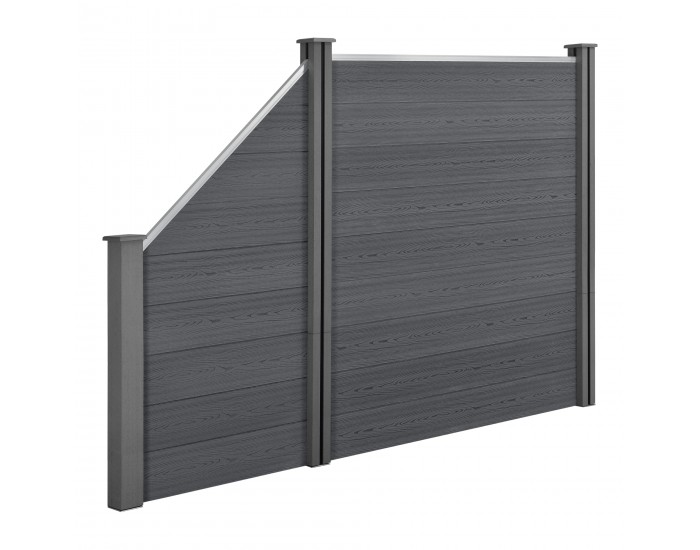 WPC градинска ограда със скосен елемент 183x277 см сива [ново.дърво]