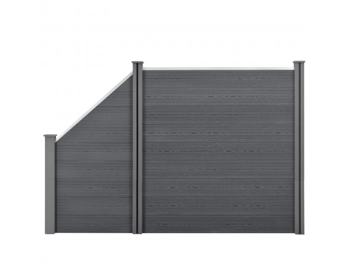 WPC градинска ограда със скосен елемент 183x277 см сива [ново.дърво]