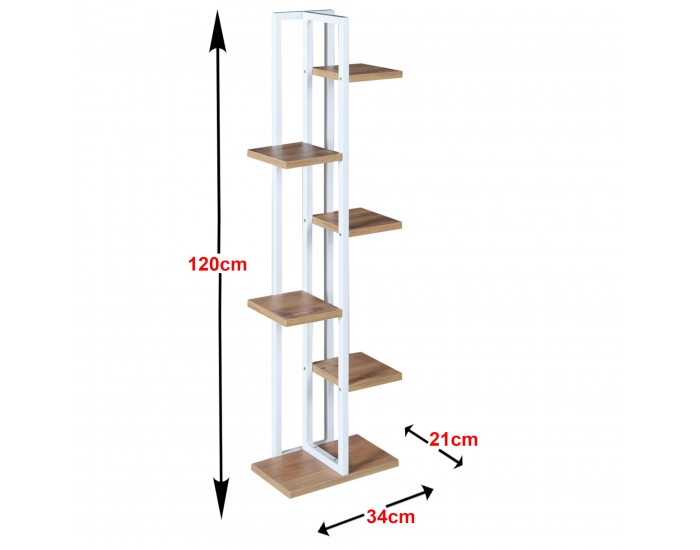 Рафт за растения Tohmajärvi метал 120x34x21cm бяло / вид на орех []