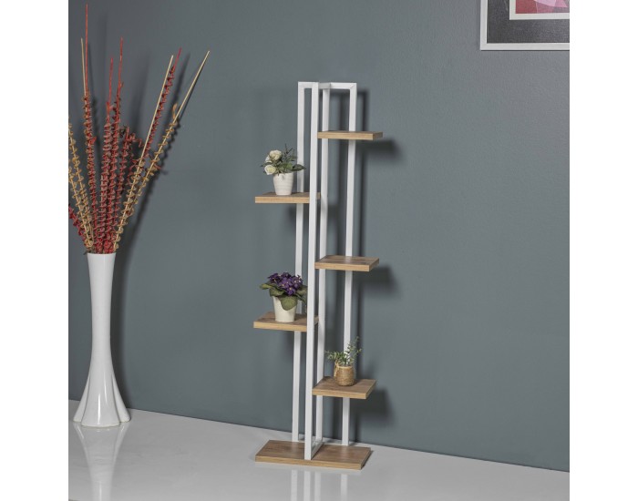 Рафт за растения Tohmajärvi метал 120x34x21cm бяло / вид на орех []