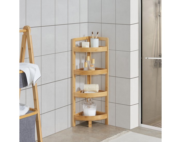 Бамбукова етажерка за баня Lestijärvi Ъглова етажерка с 4 рафта 80x23x23cm []