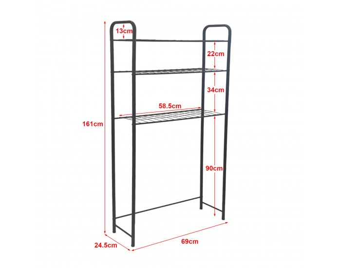 Рафт за пералня Nordborg метален 161x69x24,5 см черен []