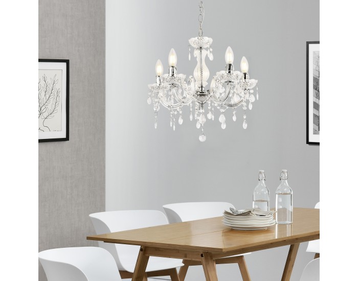 Полилей Weimar 5x E14 Ø35 x 145 см кристал/бял