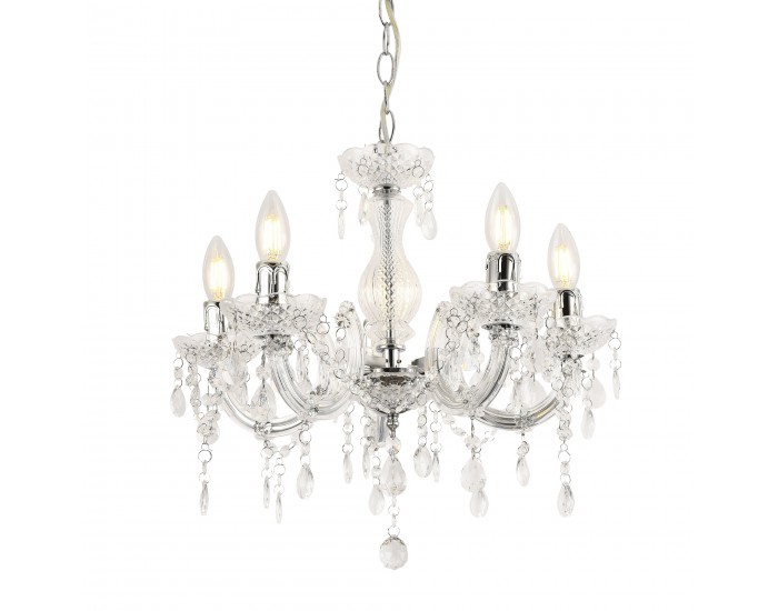 Полилей Weimar 5x E14 Ø35 x 145 см кристал/бял