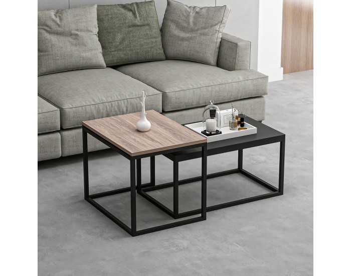 Маса за гнездо Aabenraa в комплект от 2 дъба / черен []