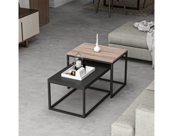 Маса за гнездо Aabenraa в комплект от 2 дъба / черен []