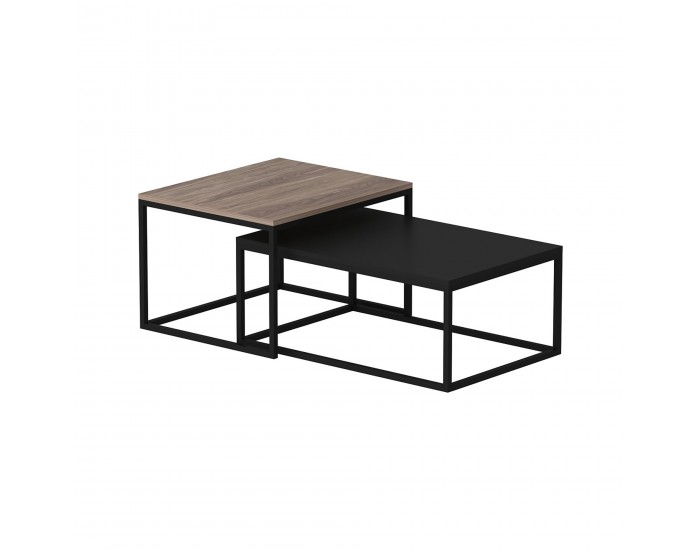 Маса за гнездо Aabenraa в комплект от 2 дъба / черен []