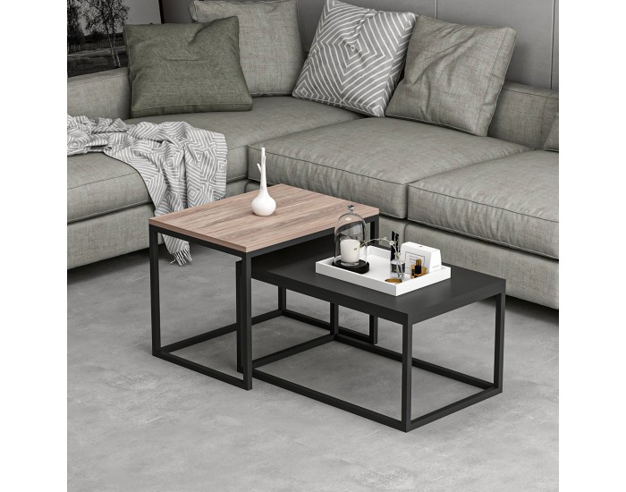 Маса за гнездо Aabenraa в комплект от 2 дъба / черен []