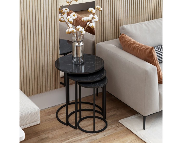 Frederiksværk комплект маси за гнездене от 3 мраморни черни []