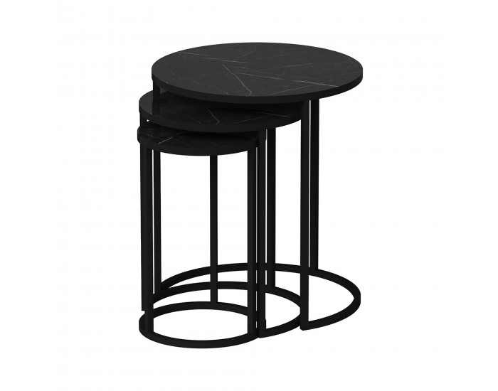 Frederiksværk комплект маси за гнездене от 3 мраморни черни []