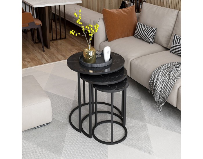 Frederiksværk комплект маси за гнездене от 3 мраморни черни []