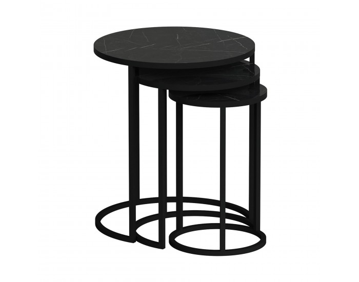 Frederiksværk комплект маси за гнездене от 3 мраморни черни []