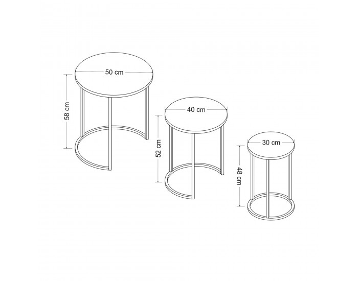 Frederiksværk комплект маси за гнездене от 3 мраморни черни []