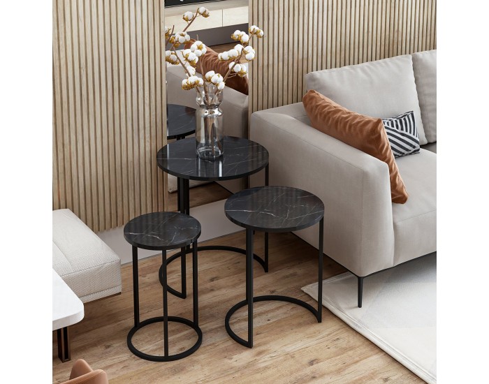 Frederiksværk комплект маси за гнездене от 3 мраморни черни []