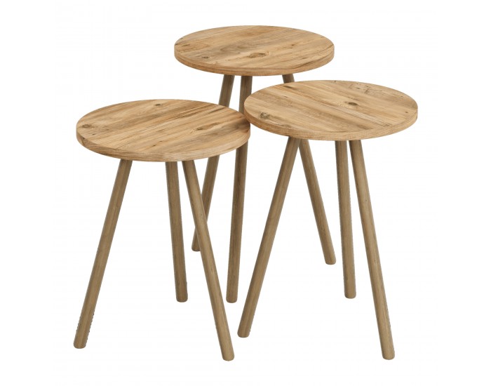 Маси за гнездене Hjørring в комплект от 3 кръгли 49 x Ø34 см вид на дърво []