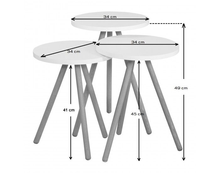 Маси за гнездене Hjørring в комплект от 3 кръгли 49 x Ø34 см вид на дърво []