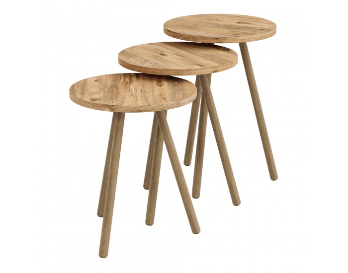 Маси за гнездене Hjørring в комплект от 3 кръгли 49 x Ø34 см вид на дърво []