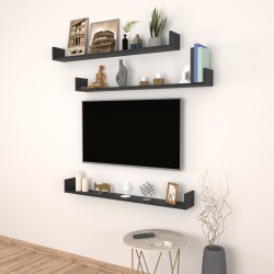 Стенен рафт Höganäs 3 бр. 120x15x12cm вид на мрамор, черен [] - Sonata G