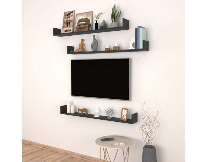 Стенен рафт Höganäs 3 бр. 120x15x12cm вид на мрамор, черен []