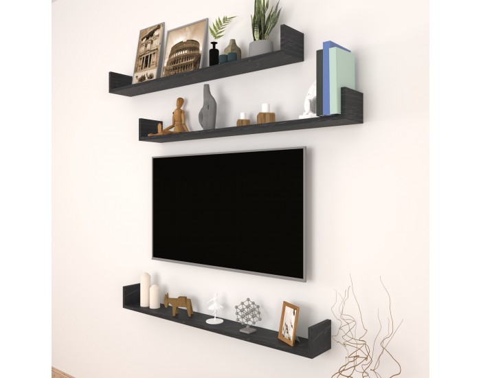 Стенен рафт Höganäs 3 бр. 120x15x12cm вид на мрамор, черен []