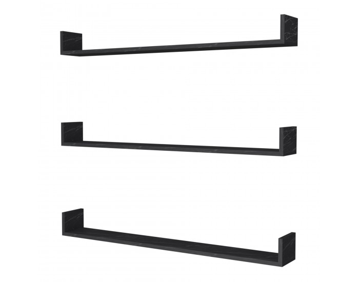 Стенен рафт Höganäs 3 бр. 120x15x12cm вид на мрамор, черен []