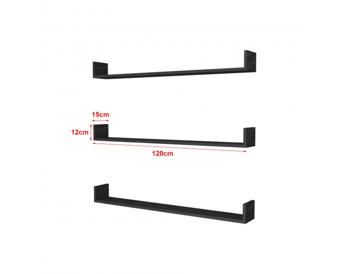 Стенен рафт Höganäs 3 бр. 120x15x12cm вид на мрамор, черен []