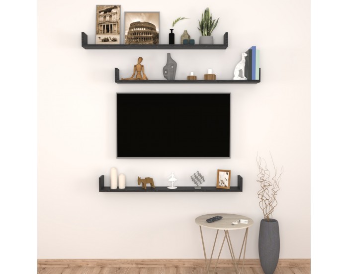 Стенен рафт Höganäs 3 бр. 120x15x12cm вид на мрамор, черен []