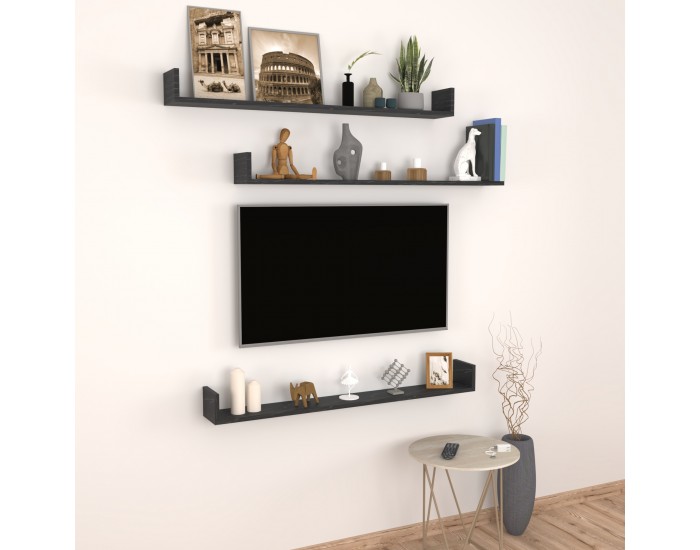 Стенен рафт Höganäs 3 бр. 120x15x12cm вид на мрамор, черен []