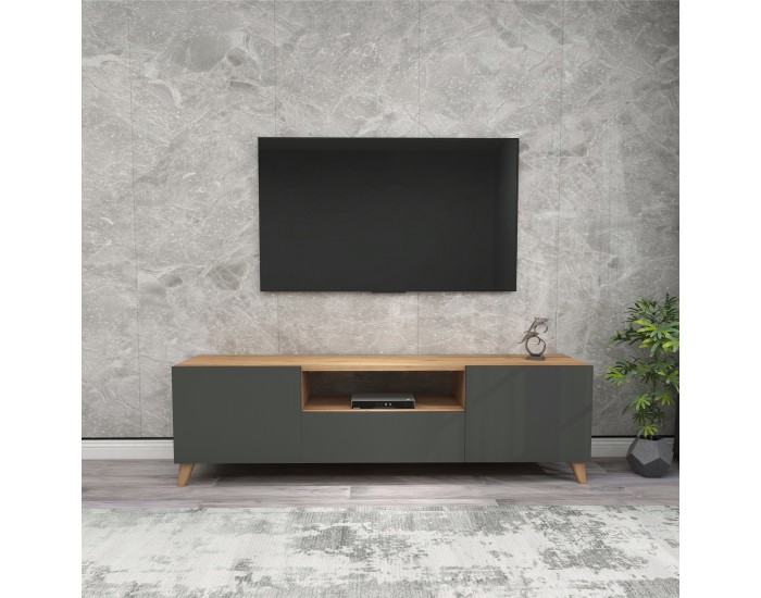Стойка за телевизор Torsby с 3 врати вид дъб / антрацит []