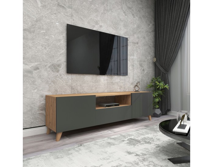 Стойка за телевизор Torsby с 3 врати вид дъб / антрацит []