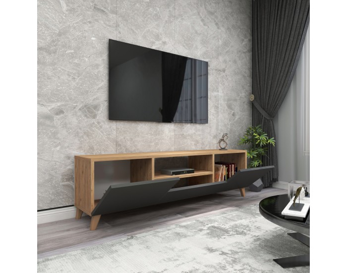 Стойка за телевизор Torsby с 3 врати вид дъб / антрацит []