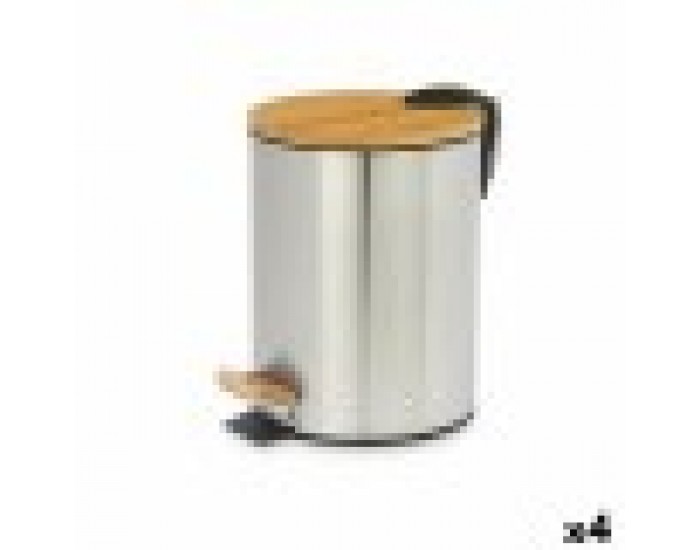 Кошче с педал Кафяв Сребрист Бамбук Неръждаема стомана 5 L (4 броя) Кошче с педал Кафяв Сребрист Бамбук Неръждаема стомана 5 L (4 броя)