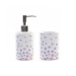 Комплект за Баня DKD Home Decor, Бял, ABS Dolomite На точки, 7 x 7 x 17,5 cm, 2 Части - Продукти за баня и WC