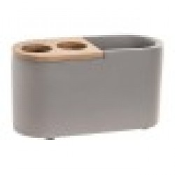 Чаша DKD Home Decor, Естествен Сив, Цимент, Бамбук, 11 X 4,5 X 6 CM - Продукти за баня и WC
