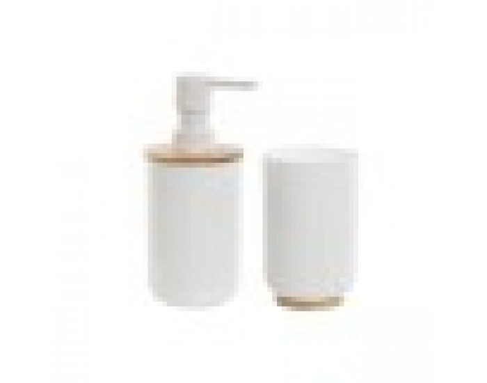 Комплект за Баня Home ESPRIT Бял Естествен Бамбук полистирен 7 x 7 x 16 cm