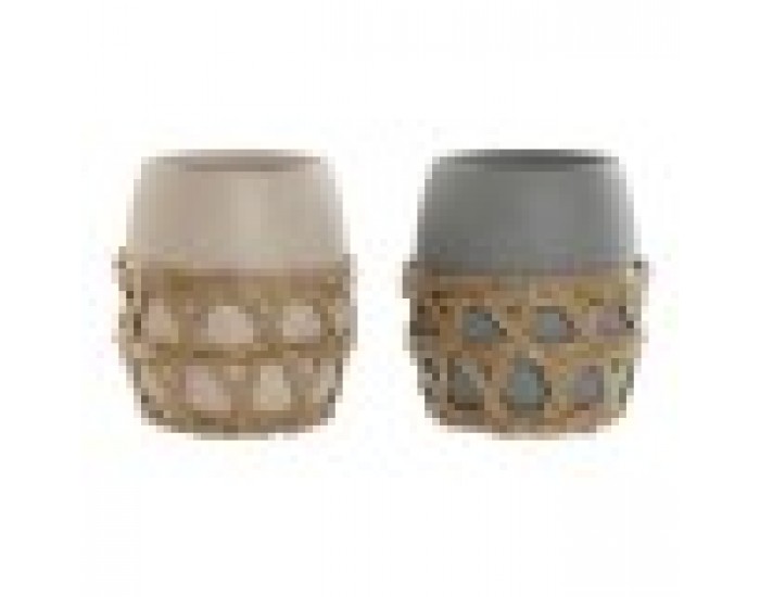 Поставка за четка за зъби Home ESPRIT Сив Сметана Dolomite 9 x 9 x 10,5 cm (2 броя)