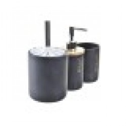 Комплект за Баня DKD Home Decor Естествен Черен Бамбук Dolomite (10,2 x 10,2 x 37,5 cm) (3 pcs) (12 броя) - Продукти за баня и WC