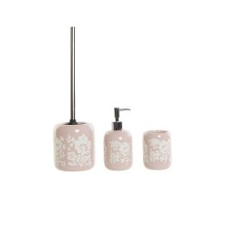 Комплект за Баня DKD Home Decor Керамика Розов Бял Shabby Chic (3 pcs) - Продукти за баня и WC
