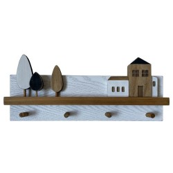 Стенна козирка DKD Home Decor Дървен Град Къщи (40 x 4 x 17 cm) - Закачалки