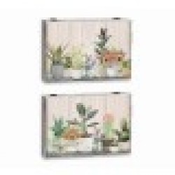 Покривки DKD Home Decor Растение Счетоводител 46,5 x 6 x 31,5 cm 2 броя Дървен MDF - Шкафове, Витрини, Модулни секции