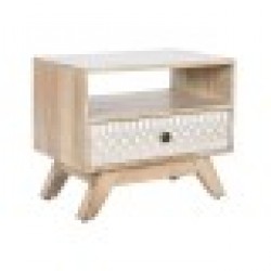 Нощно шкафче DKD Home Decor Бял Естествен Дърво манго 55 x 35 x 45 cm - Нощни шкафчета