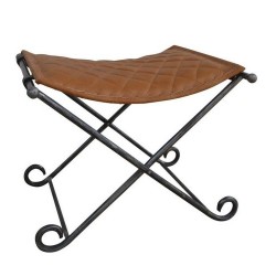 Foot-of-bed Bench DKD Home Decor Черен Метал Кафяв Кожа Алуминий (53 x 45 x 44 cm) - Мека мебел