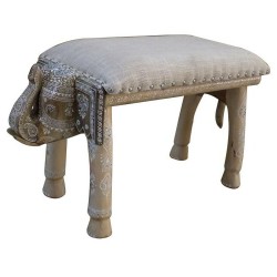 Табуретка DKD Home Decor Слон полиестер Дърво манго (65 x 31,7 x 38 cm) - Табуретки