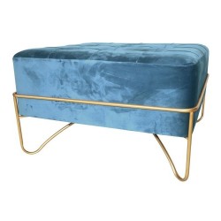 Табуретка DKD Home Decor Син полиестер Пяна Метал Златен Дървен MDF (80 x 80 x 47 cm) - Табуретки
