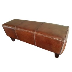 Табуретка DKD Home Decor Тик Кафяв Кожа Алуминий (120 x 46 x 41 cm) - Табуретки