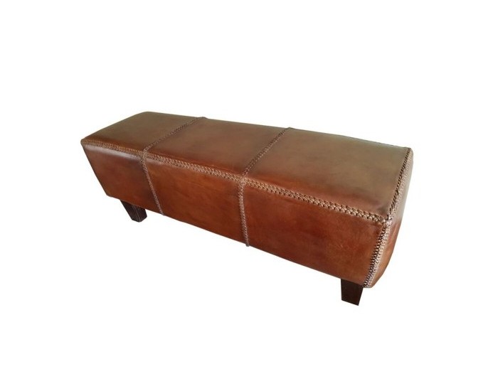 Табуретка DKD Home Decor Тик Кафяв Кожа Алуминий (120 x 46 x 41 cm)