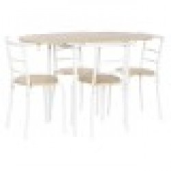 Комплект от маса с 4 стола DKD Home Decor Бял Естествен Метал Дървен MDF 121 x 55 x 78 cm - Комплекти маси и столове