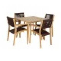 Комплект от маса с 4 стола DKD Home Decor 90 x 90 x 75 cm Тик Въже - Комплекти маси и столове